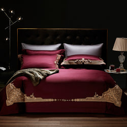 Victoria Sateen Cotton Embroidered Trim 4/5pc Duvet Cover Set - Tranquility Bed